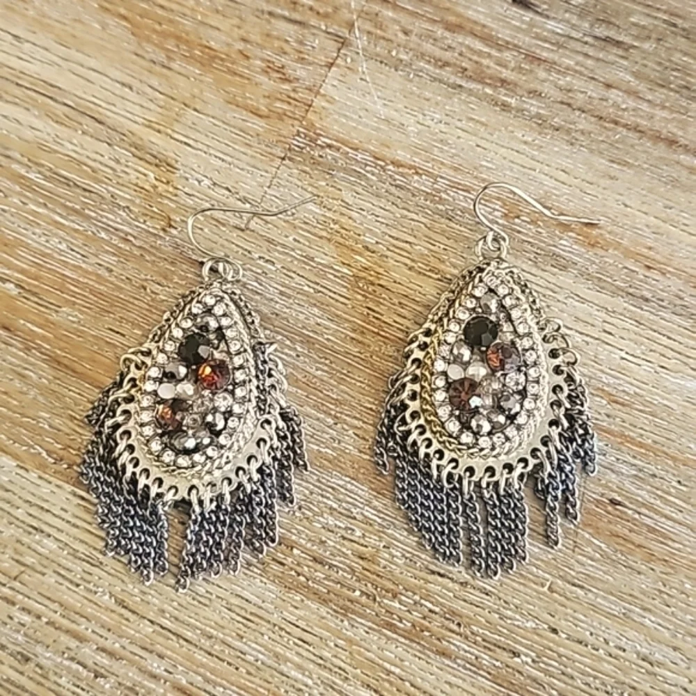 Hildie & Jо Gold & Silver Teardrop Earrings With Beads & Crystals